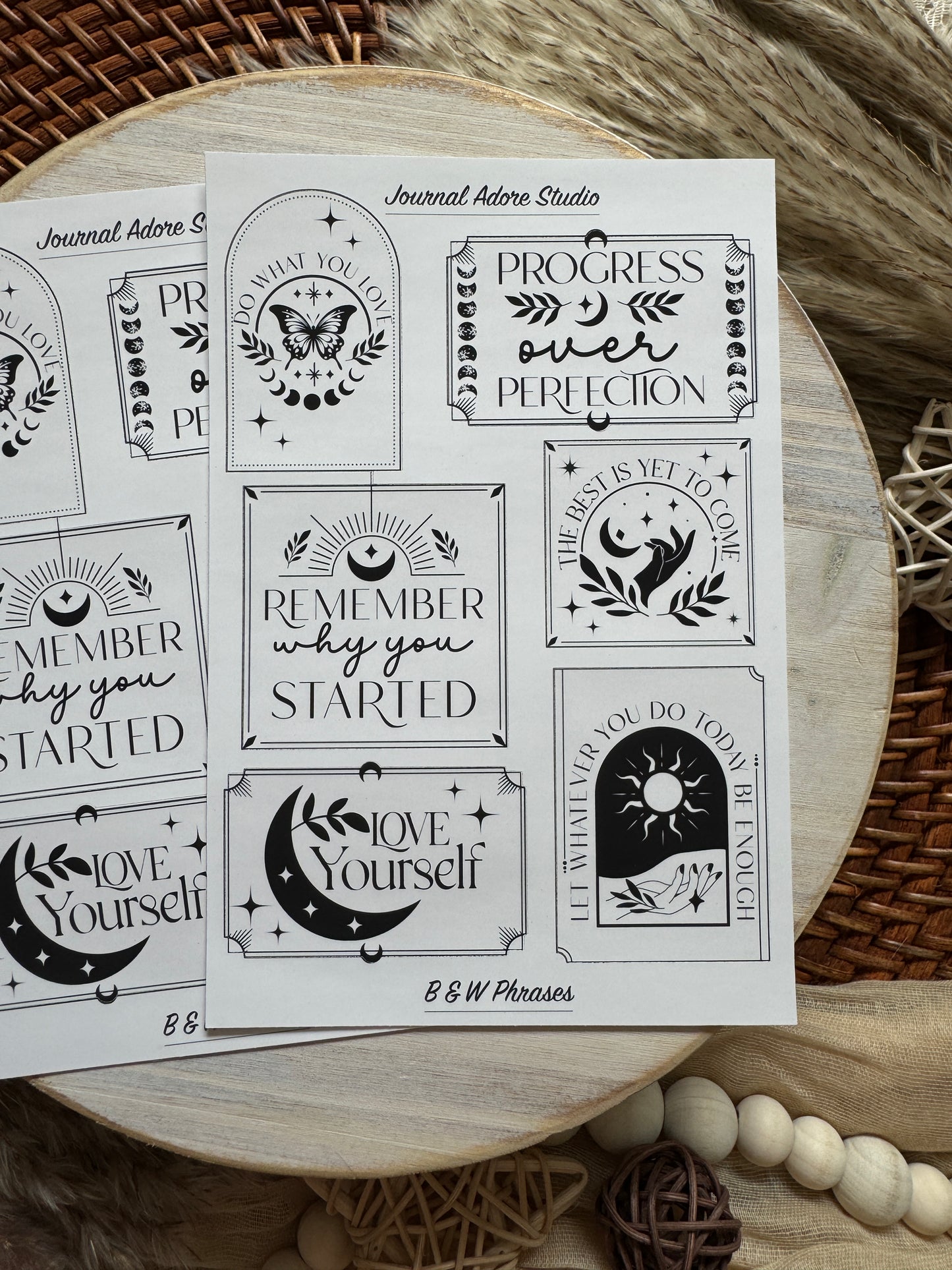 B & W Phrases Sticker Sheet