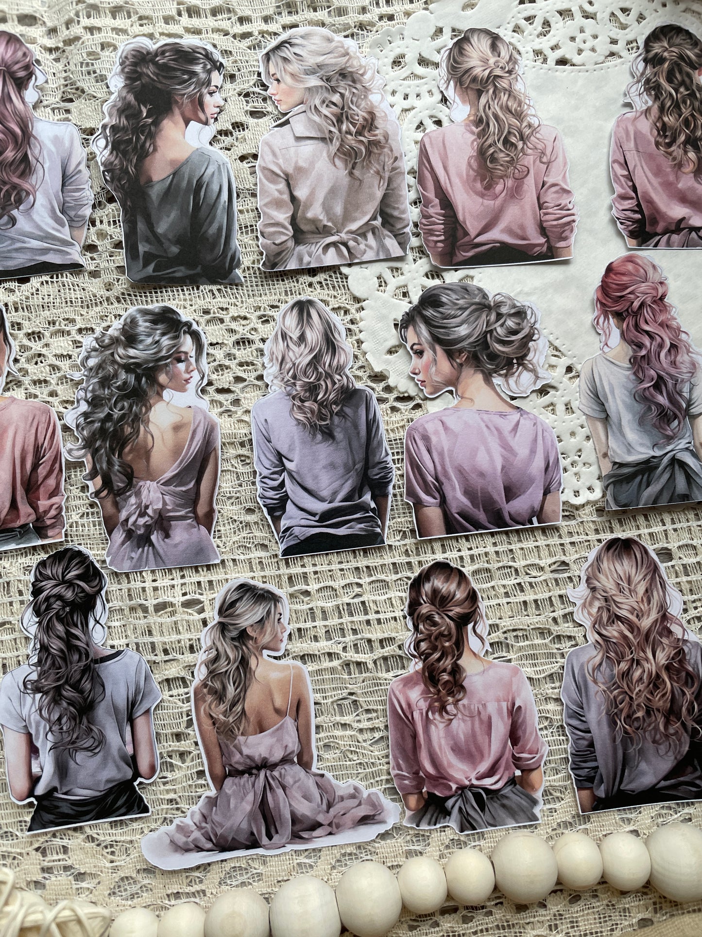 Cascading Hair Girls Sticker Set