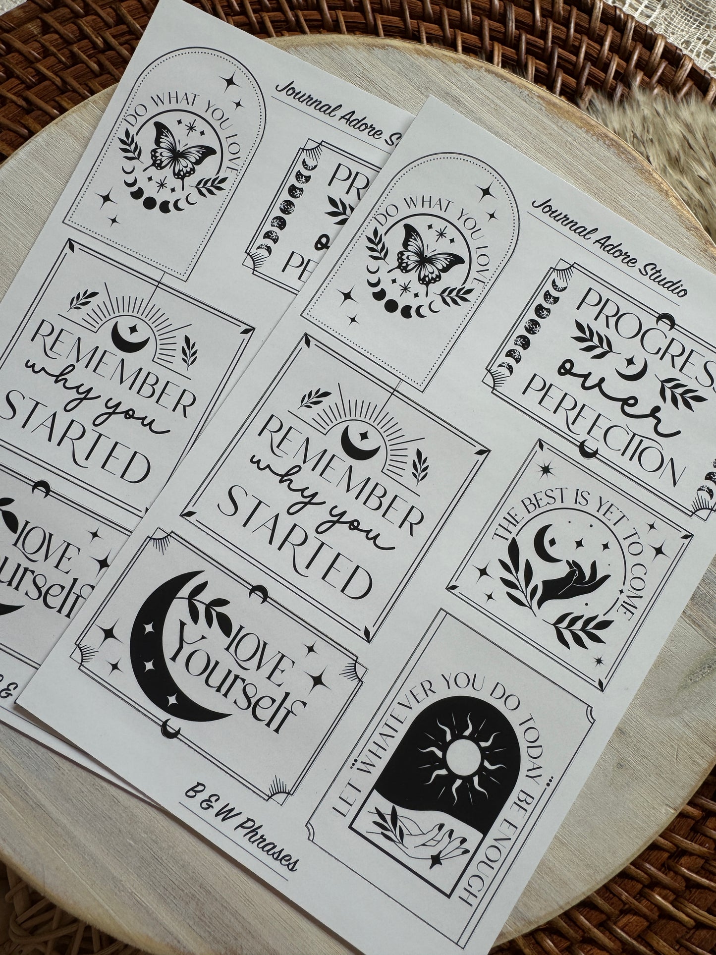 B & W Phrases Sticker Sheet