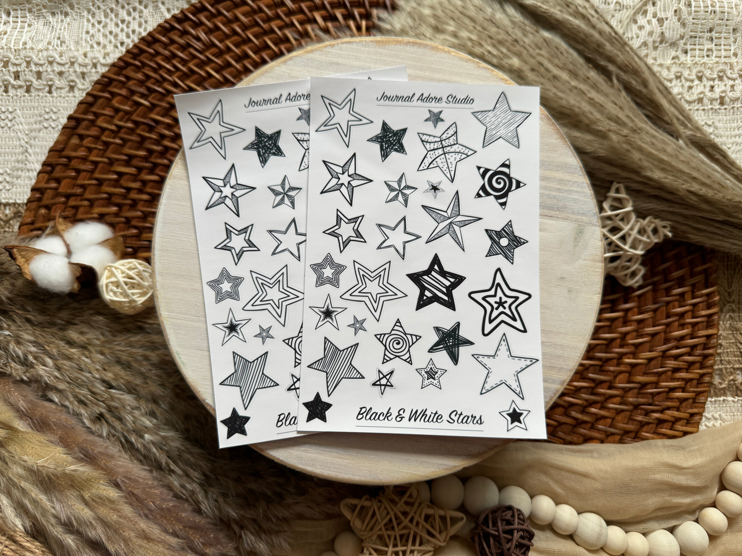 B & W Stars Sticker Sheet